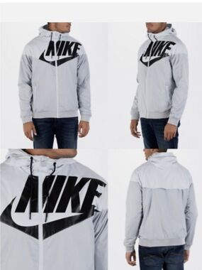 Nike Light Gray Hooded Windbreaker with Black Logo